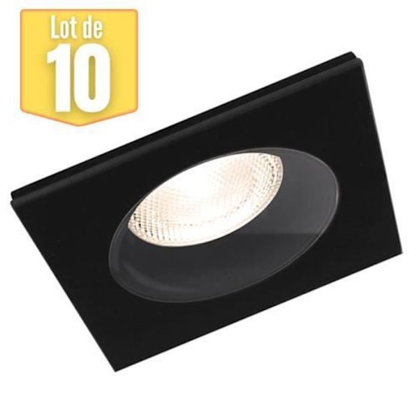 Set med 10 svarta fyrkantiga infällda spotlights stöder IP54 Svart