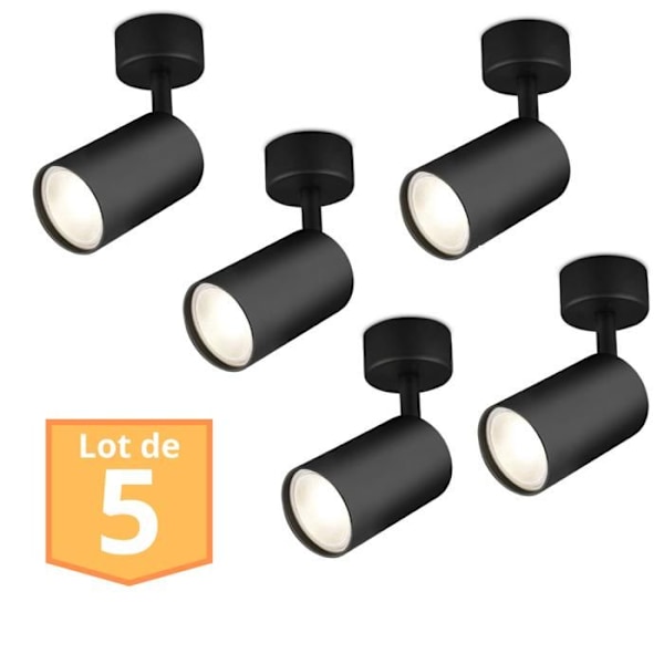 Sæt med 5 justerbare sorte loftspots GU10 35W Svart