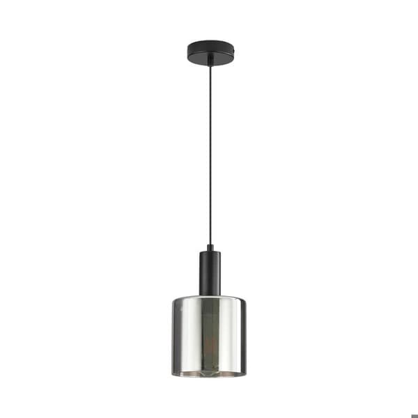 Moderne dekorativ pendel E27 røget glas og sort metal Rökig