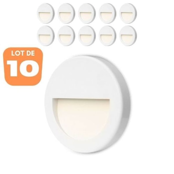 Set med 10 st VEKTAB1 runda vita LED-väggspotlights 3W 3000K IP65 Vit