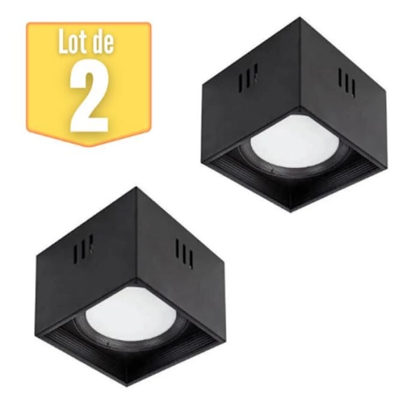 Set med 2 fyrkantiga LED-taklampor 10W 700lm 4200K Svart Svart vit