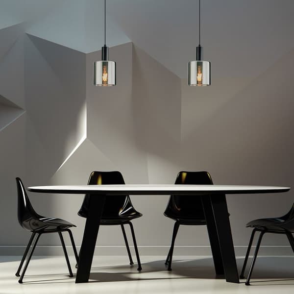 Moderne dekorativ pendel E27 røget glas og sort metal Rökig