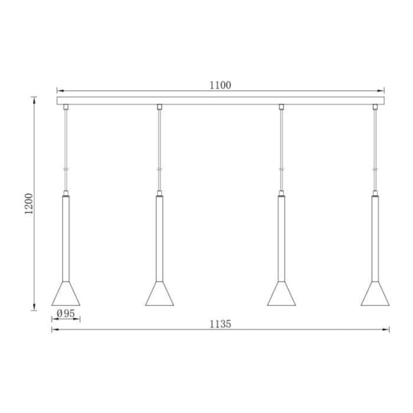 Dekorativ upphängningsskena 4x10W svart metall 4xGU10 Lång 1100mm Svart