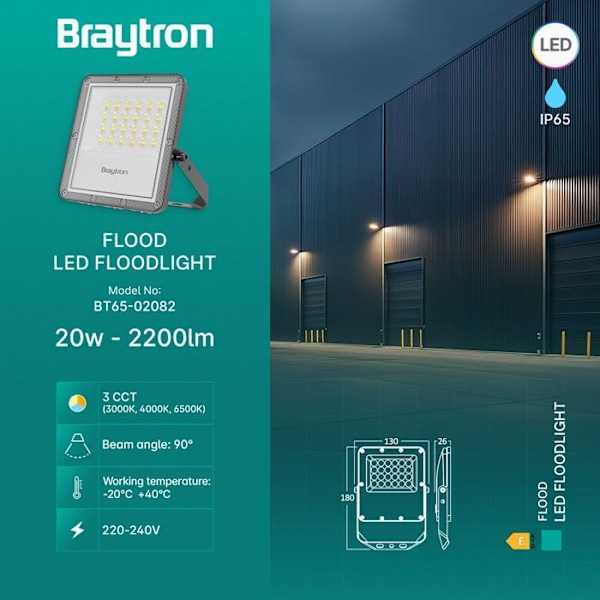 LED-projektor 20W 3-i-1 2200lm IP65 IK06 – Grå Grå