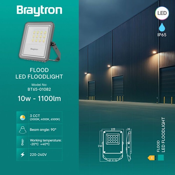 LED-projektor 10W 3i1 1100lm IP65 IK06 – Grå Grå