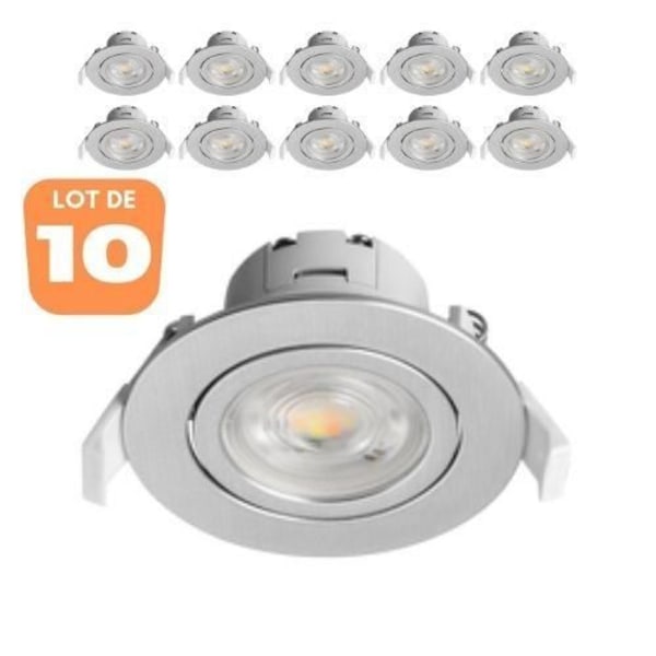 Set med 10 st 3-i-1 runda aluminiuminfällda LED-spotlights 7W IP20