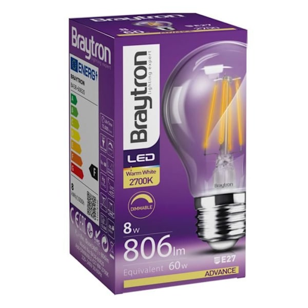 A60 dimbar LED glödlampa E27 7W 3000K Braytron