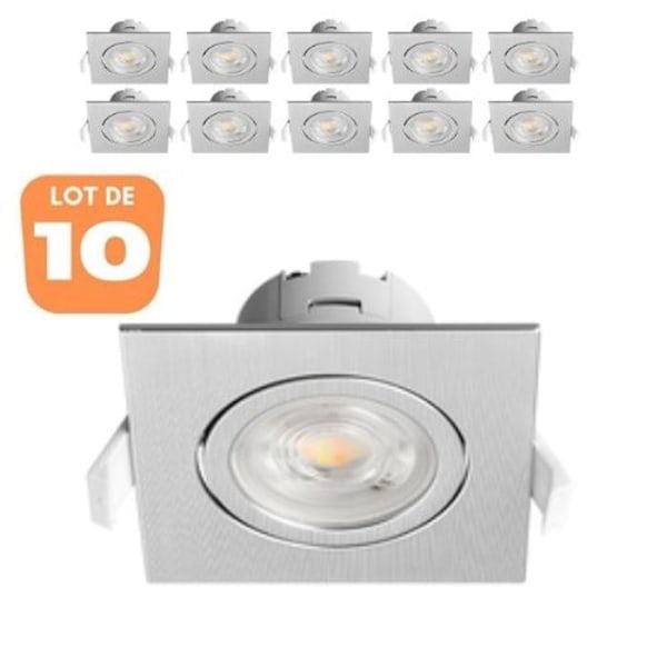 Sæt med 10 3-i-1 firkantede aluminiumsindbyggede LED-spots 7W IP20 aluminium
