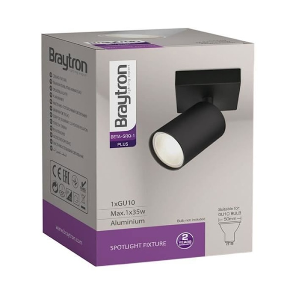 Påbygningsspot BETA-T2 Alu GU10 35W Sort Svart