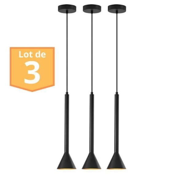 Sæt med 3 moderne sorte pendellamper, metal, GU10 IP20 Svart