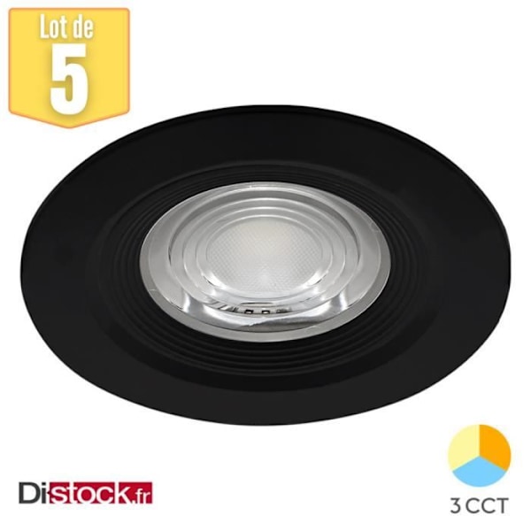 Set med 5 vattentäta infällda LED-spotlights 3i1 runda svarta 7W IP54