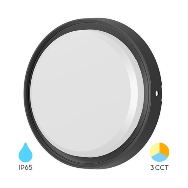 Rund LED-vägglampa 12W Svart 3 i 1 IP65 Svart