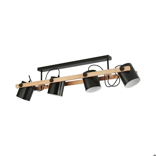 Plafonnier 4xE27 23W IP20 – Design sort & naturtræ Svart+Trä