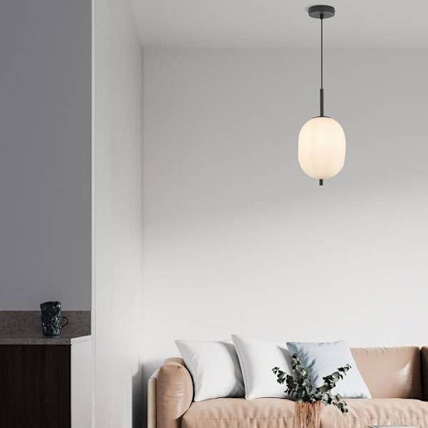 Oval taklampa i opalglas 23W IP20 E14 Diam 155mm Svart