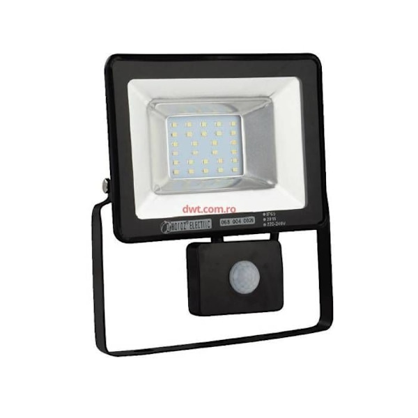 Extra platt LED-projektor med sensor 20W IP65 6400K Dim. 208x182x62mm Svart