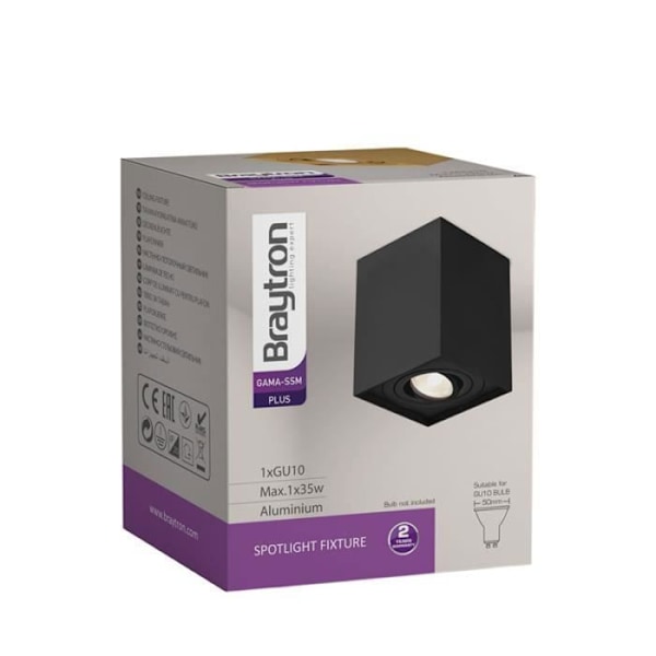 Taklampa i aluminium GAMA-8010E kvadratisk GU10 35W Svart Svart