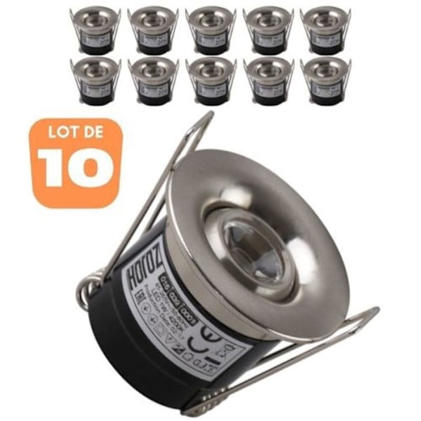 Set med 10 mini SILVIA 1W justerbara runda mattkromade LED-strålkastare Matt krom