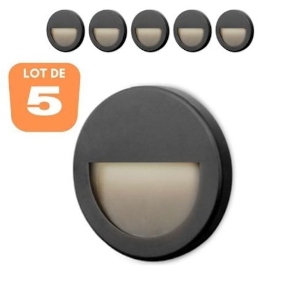 Set med 5 VEKTAB2 runda svarta LED-väggspotlights 3W 3000K IP65 Svart