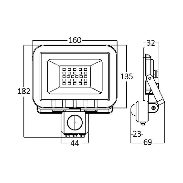 LED-projektor 30W IP54 6500K med sensor Grå