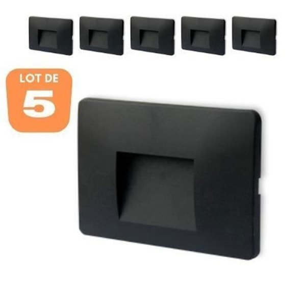 Set med 5 VEKTAB4 fyrkantiga svarta LED-väggspotlights 3W 3000K IP65 Svart