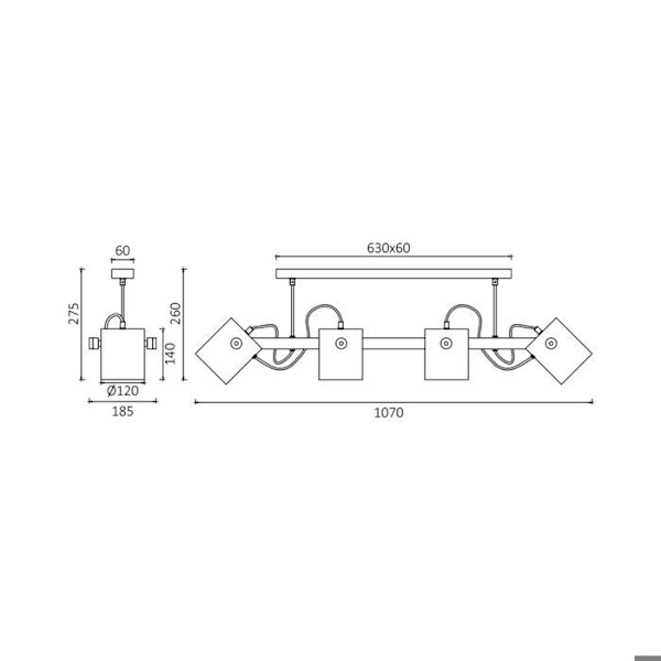 Plafonnier 4xE27 23W IP20 – Design sort & naturtræ Svart+Trä