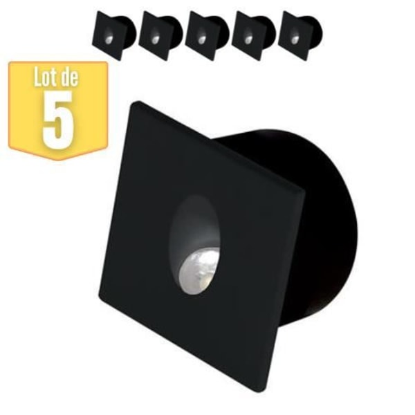 Spot LED mural - Noname - Svart fyrkant - 3W - 4000K - Paket med 5 stycken Svart