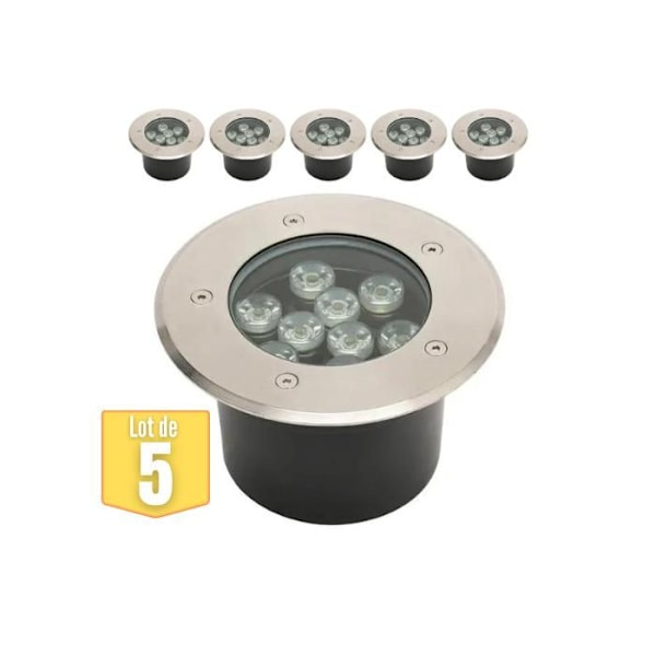 Set med 5 vattentäta infällda LED-spotlights 9W 900lm 4000K IP67 Matt krom