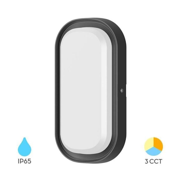 Oval væglampe LED 12W Sort 3i1 IP65 Svart