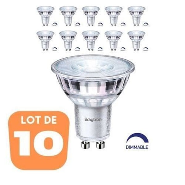 Set med 10 LED-lampor GU10 5,5W (Ekv. 50W) 2700K 38° Dimbar Vit varm