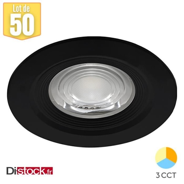 Sæt med 50 vandtætte forsænkede LED-spotlights 3i1 runde sorte 7W IP54 Svart
