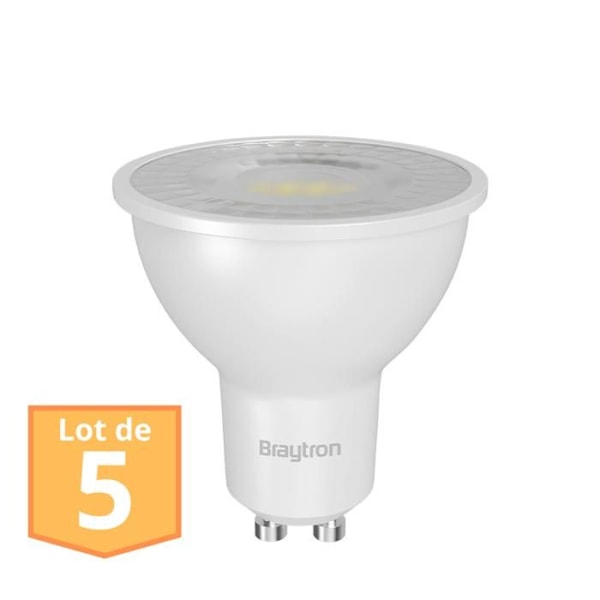 Sæt med 5 Braytron GU10 LED pærer 6,5W 4000K 630 Lumen
