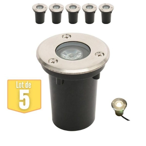 Set med 5 vattentäta infällda LED-spotlights 1W 100lm 4000K IP67 Matt krom
