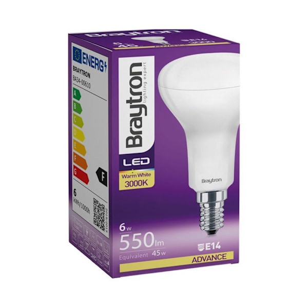 Ampoule LED R50 E14 6W 3000K 550lm – Braytron