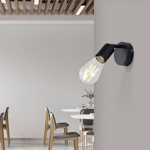 Vägglampa 1xE27 23W IP20 – Svart metall Svart