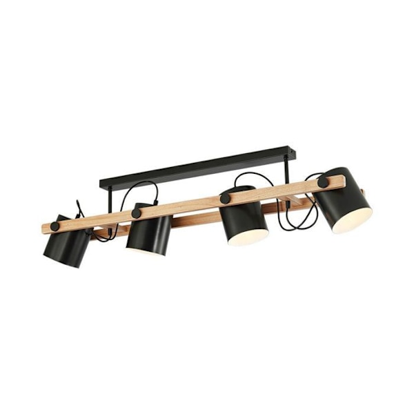 Plafonnier 4xE27 23W IP20 – Design sort & naturtræ Svart+Trä