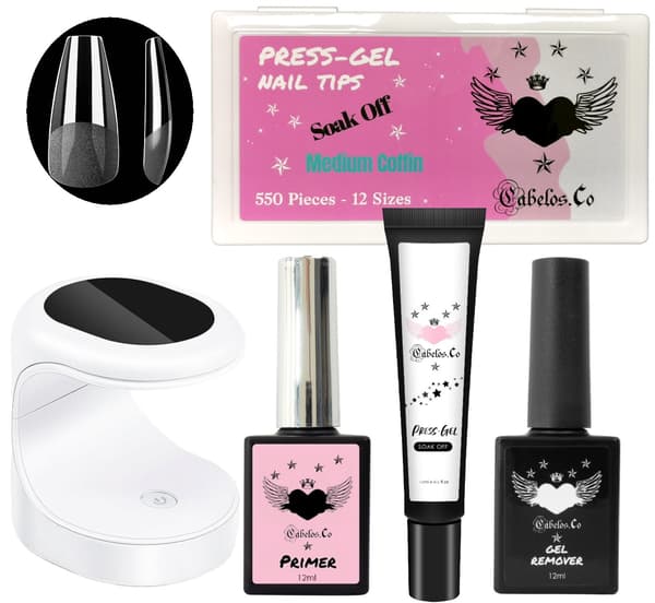 Lösnaglar Press on Gel Startkit Transparent Kit Medium Coffin