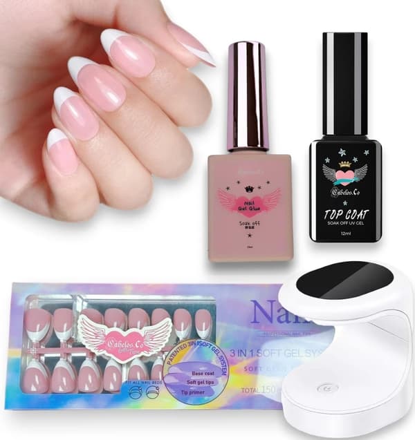 Lösnaglar Gel Press on Starter Kit White Coffin White Kit