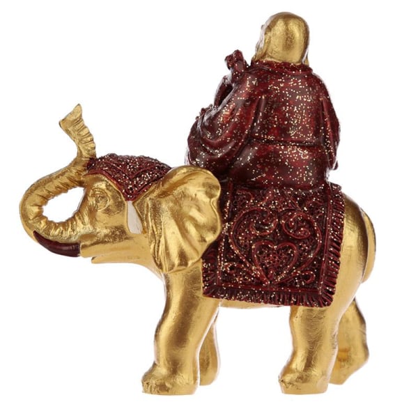 Lucky Buddha, siddende på elefant, rød farvet