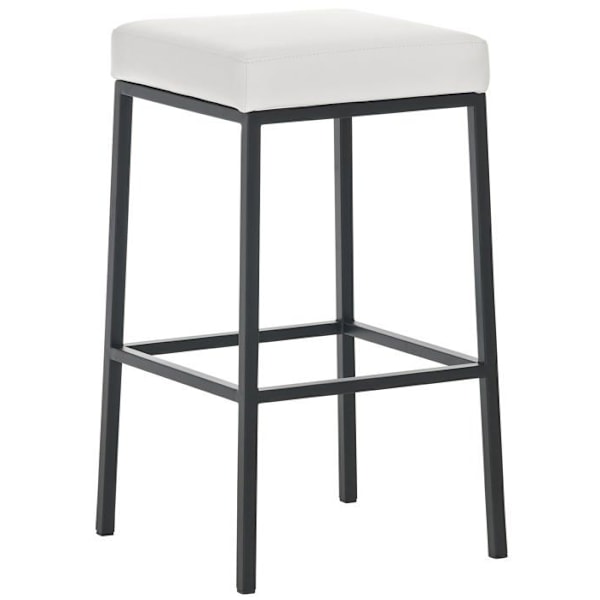 Sæt af 2 barstole med fodstøtte, enkelt design, højde 80 cm, sæde i hvid PVC, støtte i sort metal 10_0004366 Vit