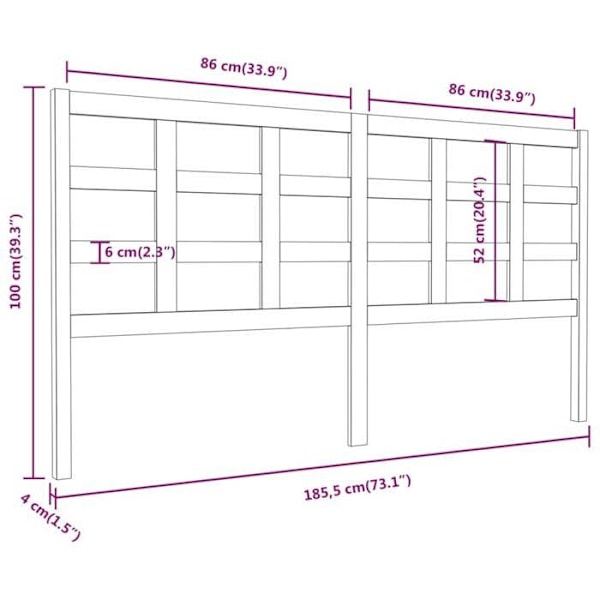Sänggavel - Ej specificerat - 185,5 x 4 x 100 cm - Massivt trä - Svart - Nutida Svart