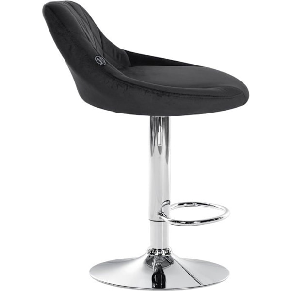Barstol i sort velour med dekorative syninger, svingbart, metal støtte i krom TDB10676 Metall
