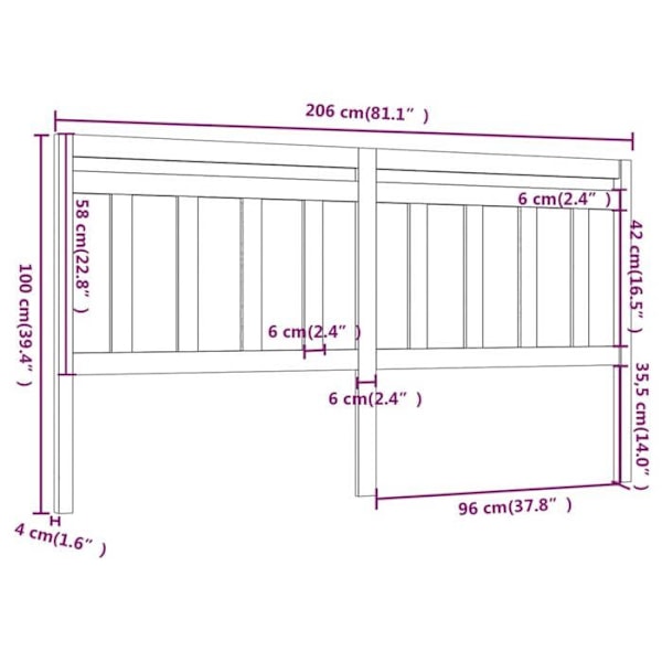 Hovedgærde - Kogletræ - 206x4x100 cm - Hvid - Moderne - Elegant design Vit