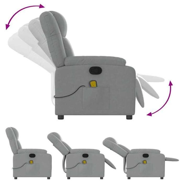 Afslapningskarmestol til TV med massagefunktion, justerbar, 6 massagepunkter i lys gråt stof DEC026908 Grå