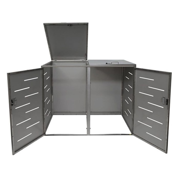 Udendørs affaldscontainerabri til skraldespande op til 2 beholdere med låg 116,5x131x80 cm i rustfrit stål 04_0005399 Guld