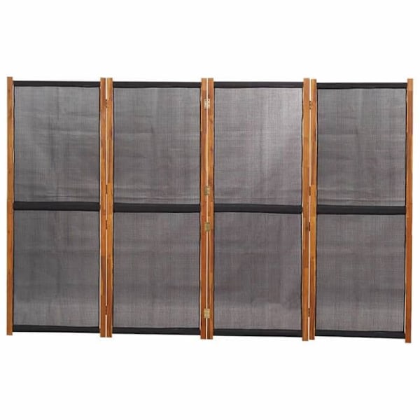 Paravent separator för rum, skiljevägg 4 paneler 280 x 180 cm textilene svart och trä DEC030909 kastanj