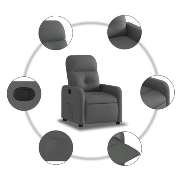 Fauteuil relax TV med komfortabel polstring og manuel hældningsfunktion i mørkegrå stof DEC027945 Grå