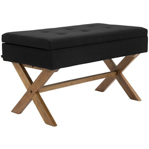 98 cm sängbänk mustalla kankaalla ja koristepainikkeilla, vaaleat jalat, säilytystila 10_0003660 Svart