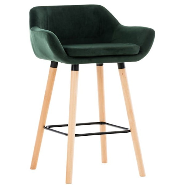 Bar lounge taburet x1 skandinavisk design med grøn fløjlssæde, træben og metalfodstøtte 10_0004911 kastanj