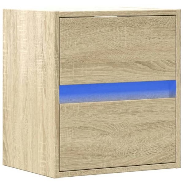 Væghængt natbord med LED-lys og to skuffer 41 x 31 x 45 cm farve eg DEC034186 Flerfärgad