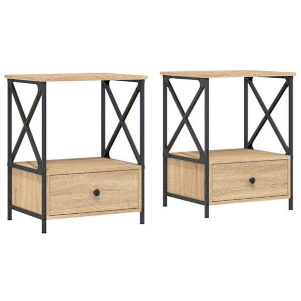 Sæt med 2 natborde med skuffe og hylde 50 x 41 x 65 cm ingeniørtræ i egetræ farve DEC035293 kastanj
